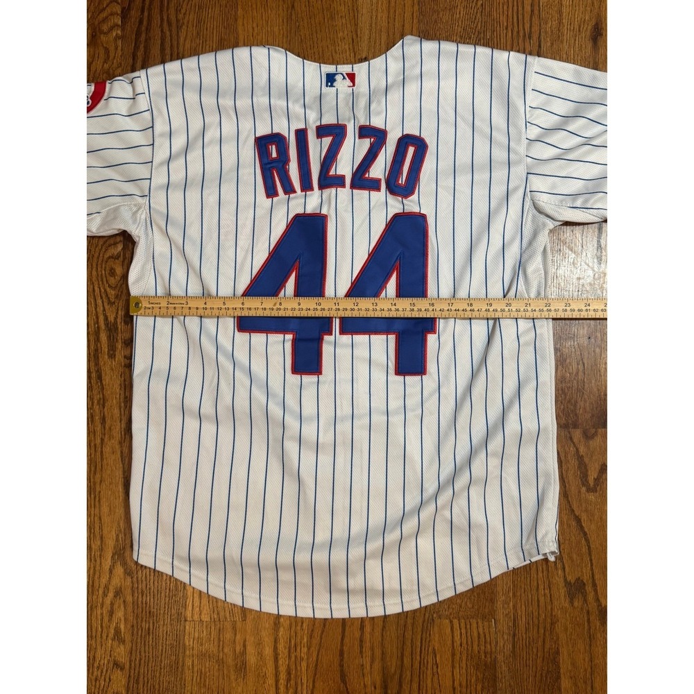 Majestic Chicago Cubs Anthony Rizzo 44 Authentic Jersey White Pinstripe Size 44 - Picture 9 of 10